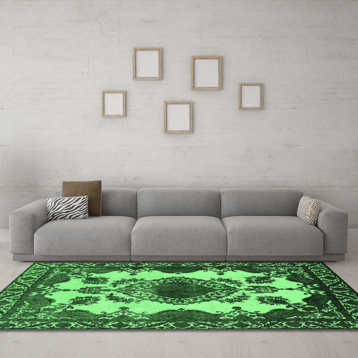 Machine Washable Oriental Emerald Green Industrial Area Rugs in a Living Room,, wshurb2227emgrn
