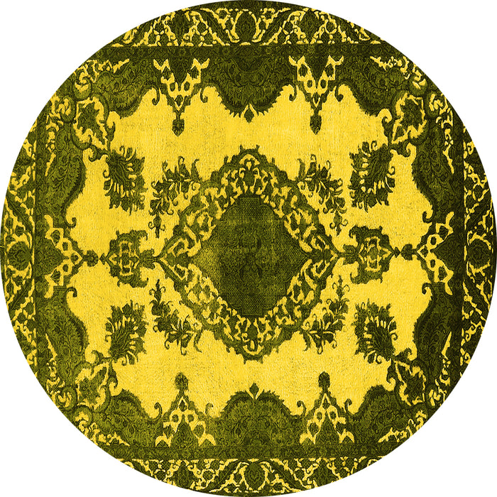 Round Oriental Yellow Industrial Rug, urb2227yw