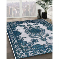 Mid-Century Modern Blue Gray Oriental Rug, urb2227