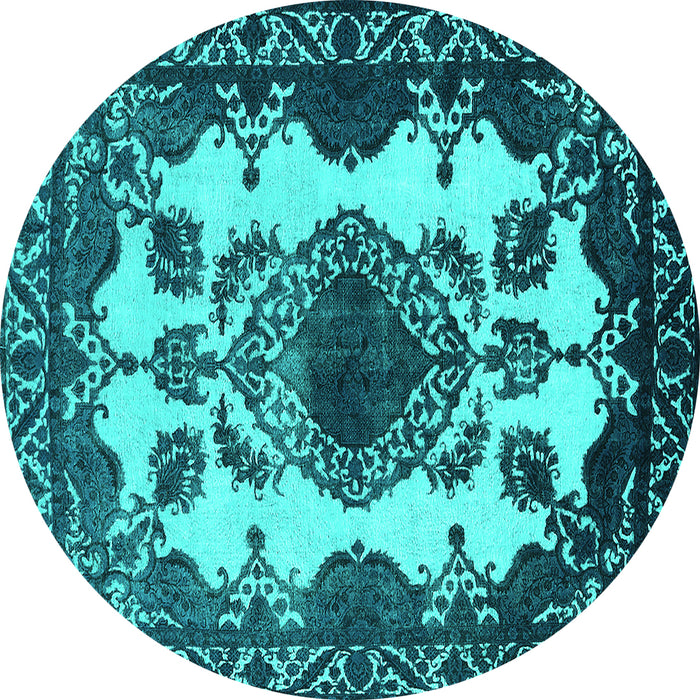 Round Machine Washable Oriental Turquoise Industrial Area Rugs, wshurb2227turq