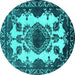 Round Machine Washable Oriental Turquoise Industrial Area Rugs, wshurb2227turq