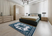 Mid-Century Modern Blue Gray Oriental Rug in a Bedroom, urb2227