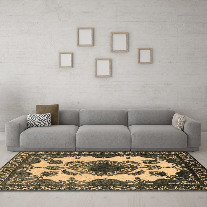 Machine Washable Oriental Brown Industrial Rug in a Living Room,, wshurb2227brn