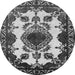 Round Machine Washable Oriental Gray Industrial Rug, wshurb2227gry