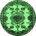 Round Machine Washable Oriental Emerald Green Industrial Area Rugs, wshurb2227emgrn