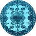 Round Machine Washable Oriental Light Blue Industrial Rug, wshurb2227lblu