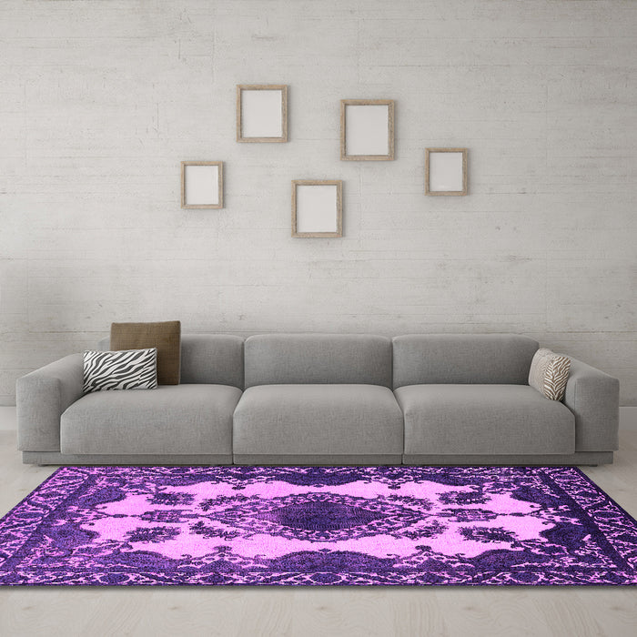 Machine Washable Oriental Pink Industrial Rug in a Living Room, wshurb2227pnk