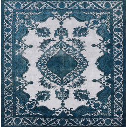Square Machine Washable Industrial Modern Blue Gray Rug, wshurb2227