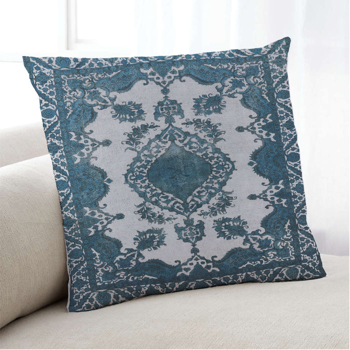 Lifestyle Image of Mid-Century Modern Urban Square Blue Gray Throw Pillow, 18 inch by 18 inch, pwurb2227