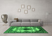 Machine Washable Oriental Green Industrial Area Rugs in a Living Room,, wshurb2227grn