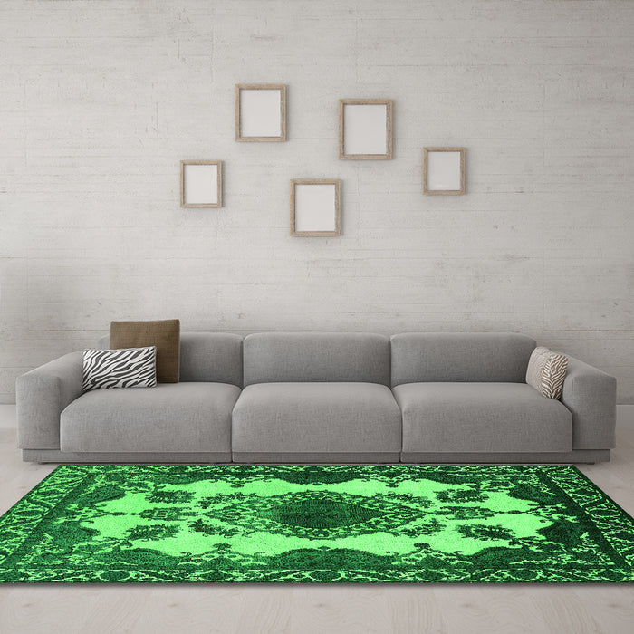 Machine Washable Oriental Green Industrial Area Rugs in a Living Room,, wshurb2227grn