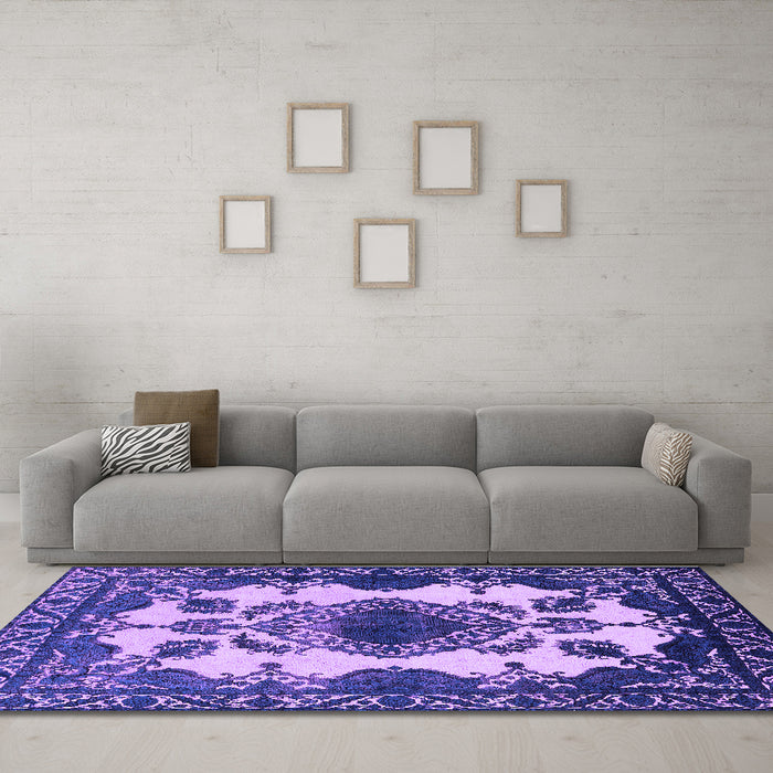 Machine Washable Oriental Purple Industrial Area Rugs in a Living Room, wshurb2227pur