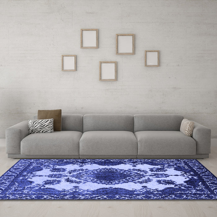 Machine Washable Oriental Blue Industrial Rug in a Living Room, wshurb2227blu