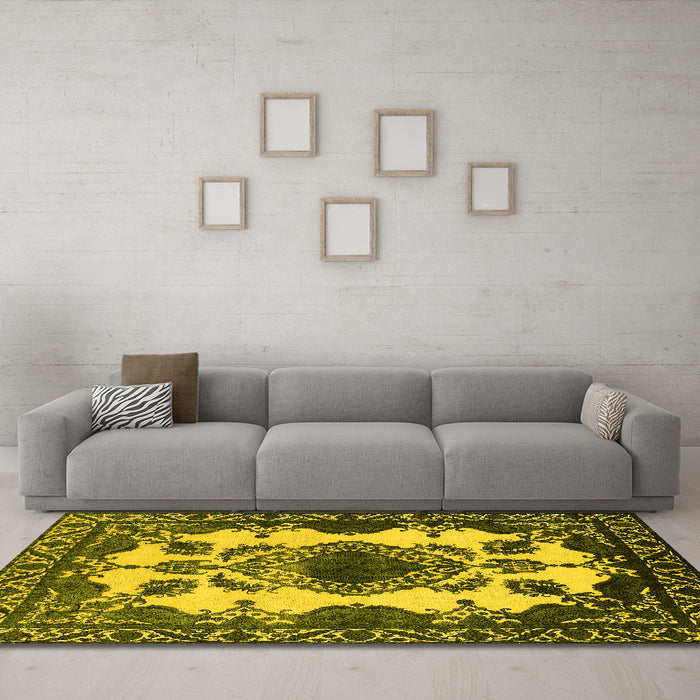 Machine Washable Oriental Yellow Industrial Rug in a Living Room, wshurb2227yw