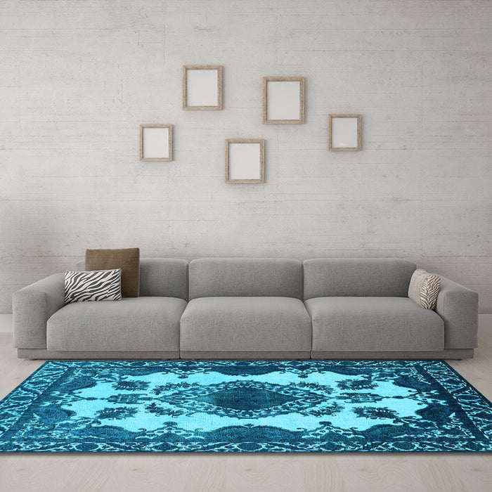 Machine Washable Oriental Light Blue Industrial Rug in a Living Room, wshurb2227lblu