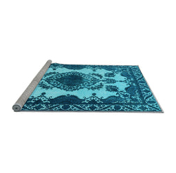 Sideview of Machine Washable Oriental Light Blue Industrial Rug, wshurb2227lblu