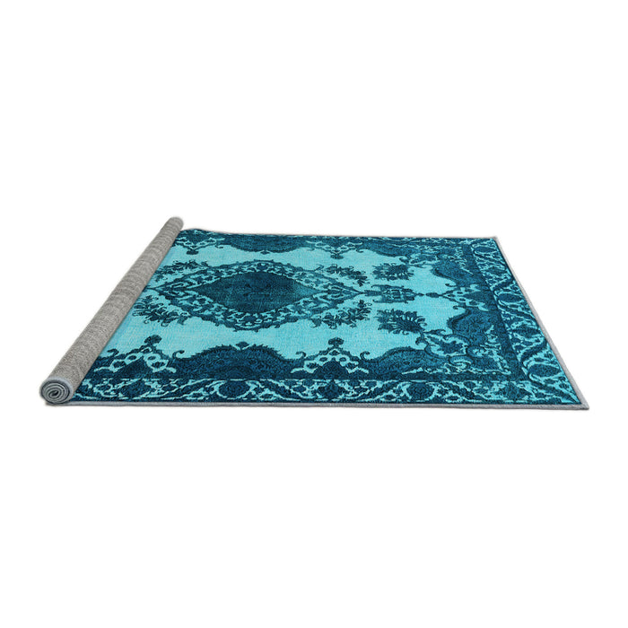 Sideview of Machine Washable Oriental Light Blue Industrial Rug, wshurb2227lblu