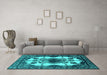 Machine Washable Oriental Turquoise Industrial Area Rugs in a Living Room,, wshurb2227turq