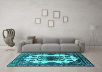 Machine Washable Oriental Turquoise Industrial Rug, wshurb2227turq