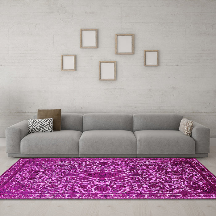 Machine Washable Oriental Pink Industrial Rug in a Living Room, wshurb2228pnk