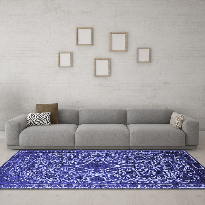 Machine Washable Oriental Blue Industrial Rug in a Living Room, wshurb2228blu
