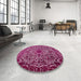 Round Mid-Century Modern Pink Oriental Rug in a Office, urb2228