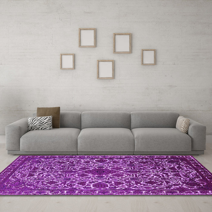 Machine Washable Oriental Purple Industrial Area Rugs in a Living Room, wshurb2228pur
