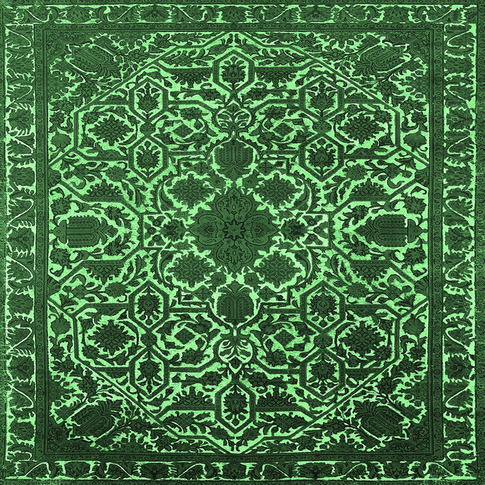 Square Machine Washable Oriental Emerald Green Industrial Area Rugs, wshurb2228emgrn