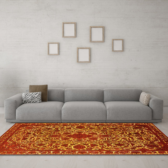 Machine Washable Oriental Yellow Industrial Rug in a Living Room, wshurb2228yw