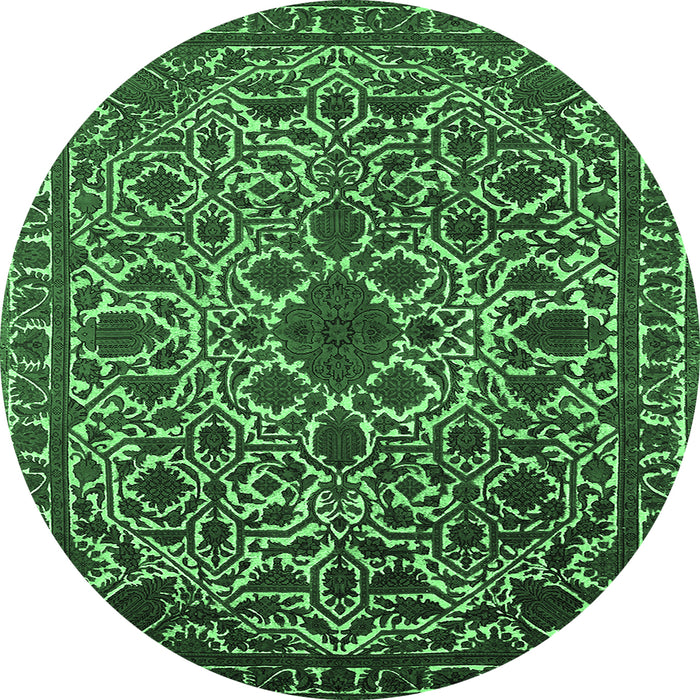 Round Machine Washable Oriental Emerald Green Industrial Area Rugs, wshurb2228emgrn
