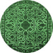 Round Machine Washable Oriental Emerald Green Industrial Area Rugs, wshurb2228emgrn