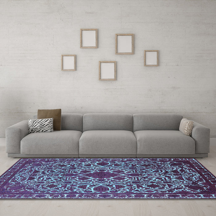 Machine Washable Oriental Light Blue Industrial Rug in a Living Room, wshurb2228lblu