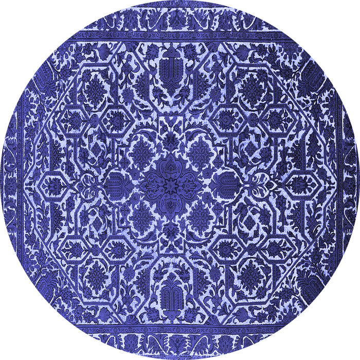 Round Machine Washable Oriental Blue Industrial Rug, wshurb2228blu
