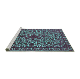 Sideview of Machine Washable Oriental Turquoise Industrial Area Rugs, wshurb2228turq