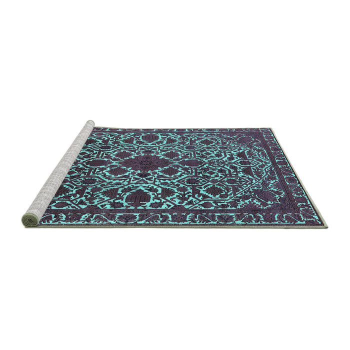 Sideview of Machine Washable Oriental Turquoise Industrial Area Rugs, wshurb2228turq