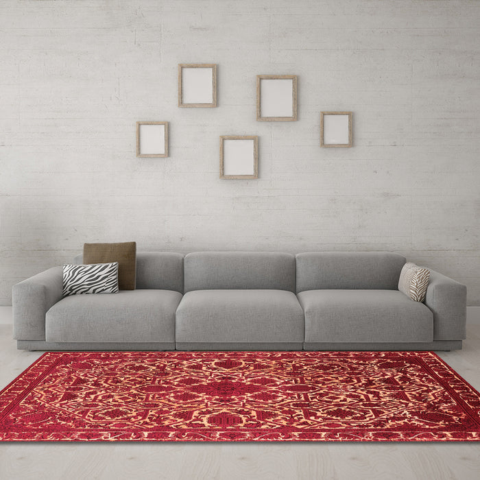 Machine Washable Oriental Orange Industrial Area Rugs in a Living Room, wshurb2228org
