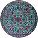 Round Machine Washable Oriental Turquoise Industrial Area Rugs, wshurb2228turq