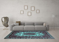 Machine Washable Oriental Turquoise Industrial Rug, wshurb2229turq