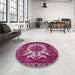 Round Machine Washable Industrial Modern Pale Violet Red Pink Rug in a Office, wshurb2229