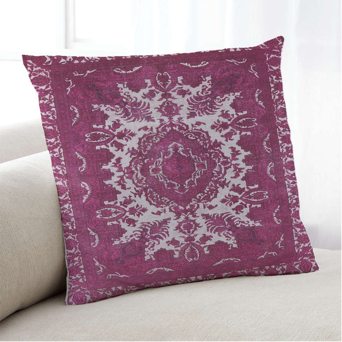 Lifestyle Image of Mid-Century Modern Urban Square Pale Violet Red Pink Throw Pillow, 18 inch by 18 inch, pwurb2229