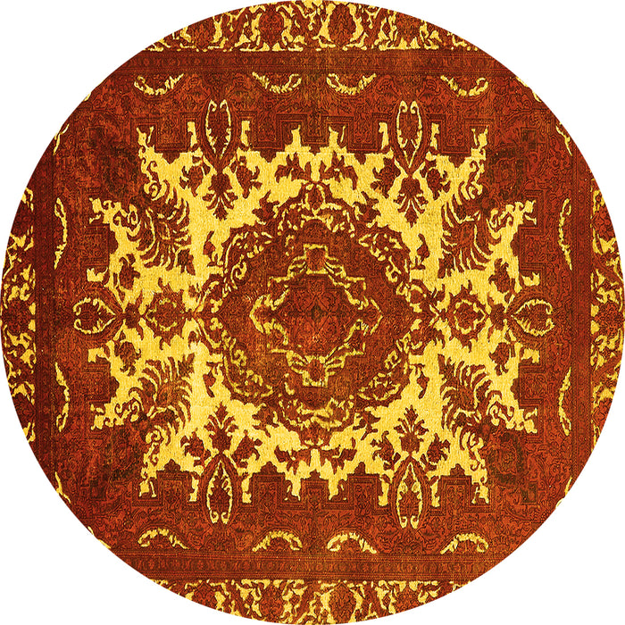 Round Oriental Yellow Industrial Rug, urb2229yw