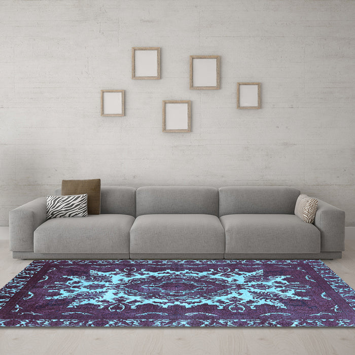 Machine Washable Oriental Light Blue Industrial Rug in a Living Room, wshurb2229lblu