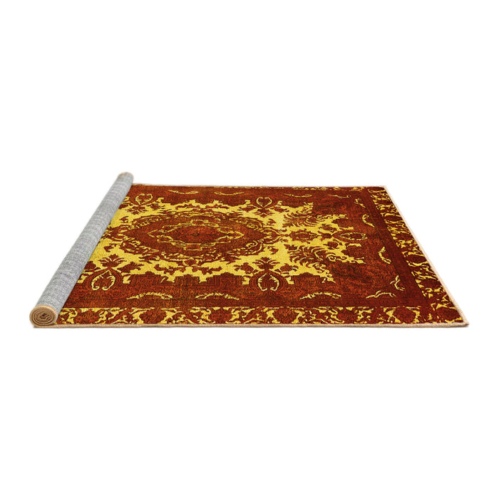 Sideview of Machine Washable Oriental Yellow Industrial Rug, wshurb2229yw