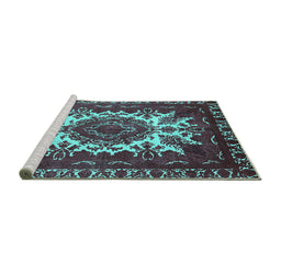 Sideview of Machine Washable Oriental Turquoise Industrial Area Rugs, wshurb2229turq
