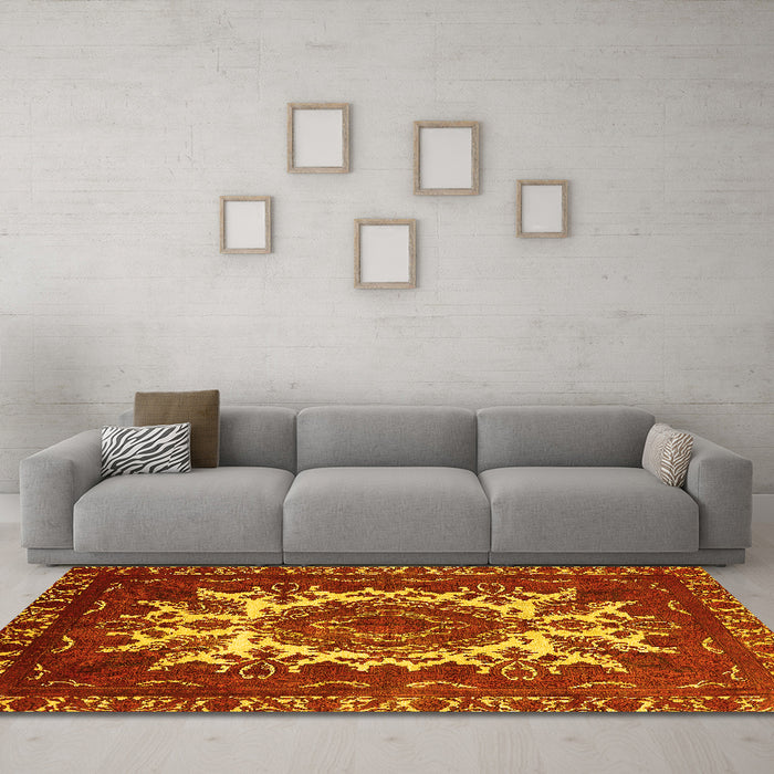 Machine Washable Oriental Yellow Industrial Rug in a Living Room, wshurb2229yw
