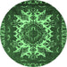 Round Oriental Emerald Green Industrial Rug, urb2229emgrn