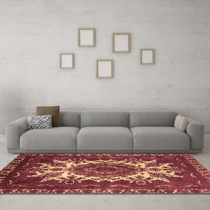 Machine Washable Oriental Brown Industrial Rug in a Living Room,, wshurb2229brn
