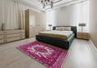 Mid-Century Modern Pale Violet Red Pink Oriental Rug in a Bedroom, urb2229