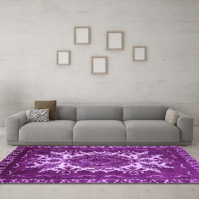 Machine Washable Oriental Purple Industrial Area Rugs in a Living Room, wshurb2229pur