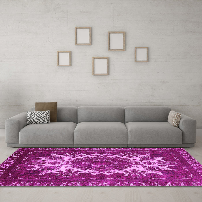 Machine Washable Oriental Pink Industrial Rug in a Living Room, wshurb2229pnk